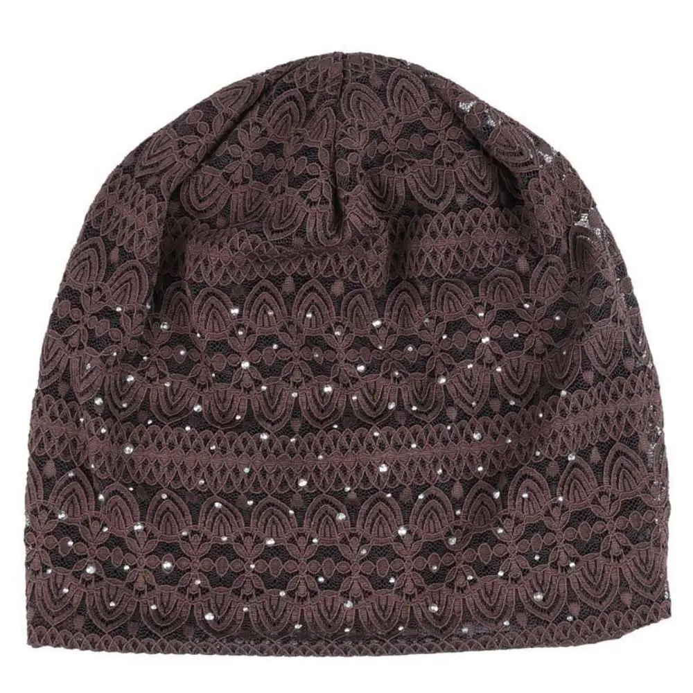 bonnet en dentelle douce et décontractée avec strass, style ethnique, chaud, confortable et respirant, turban hijab pour l'extérieur