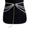 chaînes de taille multicouches en perles pour femmes, imitation de perles, anneau en métal, ceinture à pampilles, mode élégante, bijoux de corps, accessoires pour vêtements