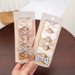 Pinces à cheveux pour bébés filles, 5 pièces/ensemble, nœuds à carreaux imprimés Froal, épingles à cheveux à carreaux vichy, couvre-chef de sécurité coréen pour enfants