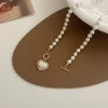 blanc imitation perle collier femmes cristal pierre coeur pendentif mignon fille bijoux collier collier femme