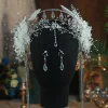 Bandeaux de sauna élégants avec clip d&rsquo;oreille, diadèmes de perles transparentes, cerceau de cheveux à pampilles multicouches, couronne de Rhde mariée de luxe, bijoux de cheveux de mariage