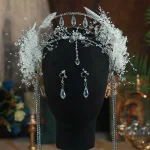 Bandeaux de sauna élégants avec clip d&rsquo;oreille, diadèmes de perles transparentes, cerceau de cheveux à pampilles multicouches, couronne de Rhde mariée de luxe, bijoux de cheveux de mariage