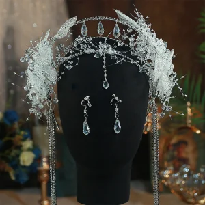 Bandeaux de sauna élégants avec clip d&rsquo;oreille, diadèmes de perles transparentes, cerceau de cheveux à pampilles multicouches, couronne de Rhde mariée de luxe, bijoux de cheveux de mariage