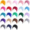 4 pièces/ensemble couleur unie turban casquette élastique bonnet foulard femmes chimio chapeaux décontracté plissé tête enveloppement