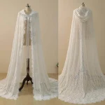 Robes de mariée sirène vintage avec capuche, voile de mariée, une couche, longue, casquette, fibre à lacets, rond, personnalisé