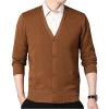hommes automne vêtements polaire cardigan veste tricoté pull vêtements d'extérieur col en v mode cardigans chaud hommes haut