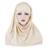 foulard musulman uni hijabs avec châles et enveloppes de perles femme musulman hijab prêt à porter turban foulards de tête pour femmes