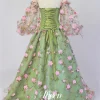 aileen robes de soirée sur mesure pour occasions spéciales, robes longues personnalisées avec manches, fleurs 3d, soirée chérie verte