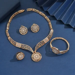 Ensemble de bijoux rétro à la mode pour femmes, ensemble de colliers dorés brillants, Design creux de haute qualité, colliers, Bracelets, bagues de mariée