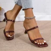 Élégant bordeaux rouge talons hauts sandales femmes bout carré sans lacet pantoufles à talons fins femme 2025 nouvelle mode d'été robe sandales