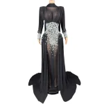 Robe longue élégante en strass pour femmes, maille Sexy transparente, tenue de soirée, bal d&rsquo;anniversaire, séance Photo