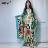 WINYI-Abaya pour femmes musulmanes, robe africaine dubaï, col ras du cou, kaftan imprimé, robe maxi élégante