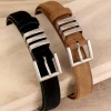 ceinture élégante à boucle ardillon carrée argentée pour femmes, ceinture de luxe noire et brune assortie pour robe en jean, ceintures réglables