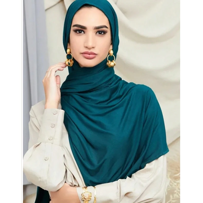 hijab en tissu modal pour femme musulmane, foulard de tête en jersey, turban vide, toutes saisons