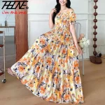 Longue Robe Maxi femmes vêtements printemps été bohème vacances plage Style coréen Floral Vintage mince robes Robe robes Boho