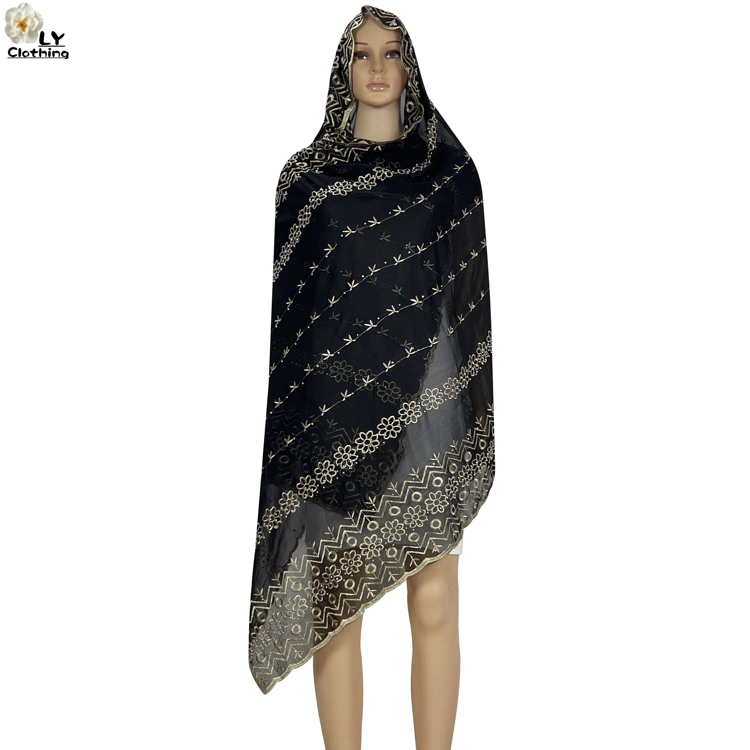 Tissu en mousseline de soie douce pour femmes africaines, hijab musulman, écharpe de Dubaï, grande écharpe, littérature, haute qualité, nouveau, 2024x200 cm, 100