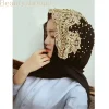 Hijab Musulman en Mousseline de Soie pour Femme, Longue Écharpe Perlée, avec Diamants Dorés et Paillettes, à la Mode, Turban Uni
