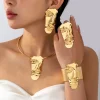 Ensemble de bijoux abstraits en or pour femmes, accessoire artistique en métal pour femmes, boucles d&rsquo;oreilles tendance et cool, bracelet, bague pour fête et mariage…