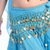 ceinture de danse du ventre à 3 rangées, 1 pièce, pièces de monnaie ton or pour femmes, 140cm, paillettes, glands, écharpe de hanche en mousseline de soie, accessoires pour ceintures de danse du ventre