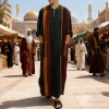nouveaux hommes islam qamis robes rayées musulmanes à manches longues boutonné caftan arabe costume moyen orient dubaï abaya été homme vêtements