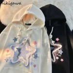 Sweat à Capuche Japonais pour Femme, Streetwear Brodé d&rsquo;Étoiles, Vêtements Décontractés pour Adolescents, Harajuku, Mode Y2k PVD