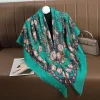 foulard carré de style ethnique de 140cm avec glands pour femmes, châle en sergé imprimé floral russe, écharpe hijab d'hiver