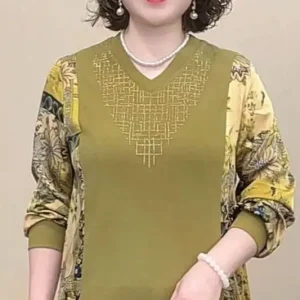 T-shirt élégant à manches longues avec strass pour femme – Nouveauté d&rsquo;automne