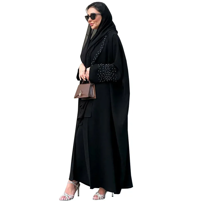 arabe dubaï femmes veste noire industrie lourde robe de diamant chaud abaya mode cardigan taille unique robe