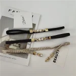 Jupe élégante à double perles pour femmes, bretelles fines, ceinture élastique, décor de jupe, environnement noir