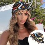 Foulard élastique coloré perlé Hijab Style ethnique pré-cravate bandeau bonnet sans bords chapeau respirant Jacquard pull casquette