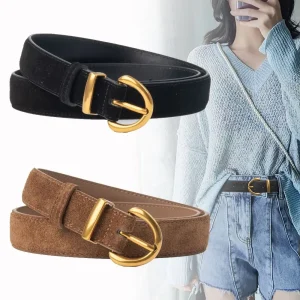 Ceinture en daim et cuir véritable pour femme, tendance rétro, alliage, broche décontractée, design de luxe, ceinture d&rsquo;affaires, surintendant polyvalent