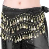 ceintures de danse du ventre 3 rangées ceinture ton or pièces de monnaie ceinture femmes 140 cm paillettes glands mousseline de soie hanche écharpe accessoires pour ceintures de danse du ventre