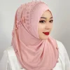 foulard islamique respirant avec nœud supérieur élégant, hijab pour ramadan, couleur unie, une pièce, casquette enveloppante pour la tête