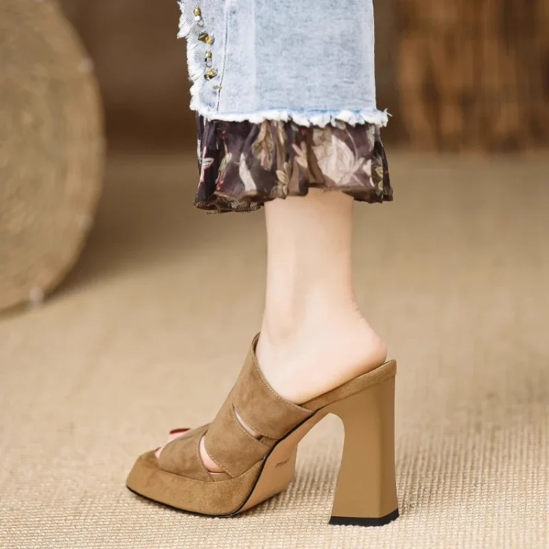 Été élégant concepteur femmes talons hauts sandales nouveau noir crochet talons chaussures de fête femme mode boucle sangle plate forme sandales