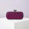 pochette de soirée en or pour femmes, sac à main tissé en cuir et ligne brillante, sac à main élégant avec nœud en métal pour dames, sac à main de fête
