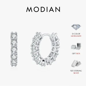 MODIAN 925 en argent Sterling à la mode de luxe géométrique VVS1 clarté Moissanite boucles d&rsquo;oreilles pour les femmes bijoux fins