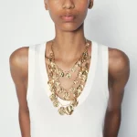 Bijoux à la mode couleur or Vintage Style Cool, pendentif multicouche empilé géométrique circulaire, collier de pièces de monnaie, 2024