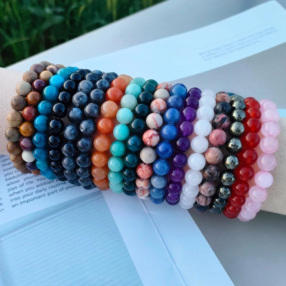 bracelet en pierre original pour femmes et hommes, tendance, en apatite bleue, perles, pierres précieuses, scène du patron, cadeaux d'appréciation des employés