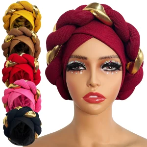 Turban africain, coiffure pour femmes, chapeau plissé, accessoires pour cheveux, Hijab musulman enveloppé arabe