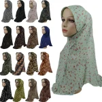 Foulard Hijab Imprimé Une Pièce pour Femme Musulmane, Turban Rond, Couverture Complète, Châles Islamiques, Côtelés, Prêt à vitation, Chapeau Eid
