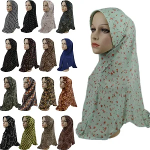 Foulard Hijab Imprimé Une Pièce pour Femme Musulmane, Turban Rond, Couverture Complète, Châles Islamiques, Côtelés, Prêt à vitation, Chapeau Eid