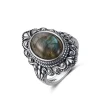 bague en argent pour femmes, ovale, ronde, labradorite naturelle, cadeau en forme de soleil, rétro, bijoux fins de luxe