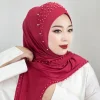 hijab musulman perlé confortable, couverture complète, chapeaux hijab arabes élastiques, bandeau doux, casquette turban pour femme