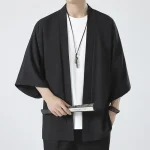 Chemise Kimono pour hommes, vêtements de Style japonais traditionnel, Cardigan ouvert sur le devant, manches 3/4, manteau Yukata, chemises de plage décontractées Haori