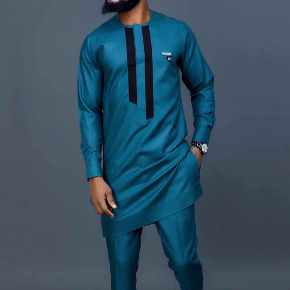 Costumes d'été traditionnels élégants pour hommes africains, tenue Dashiki 2 pièces chemise et pantalon, ensemble complet de vêtements de styliste, Costume de marque Abaya