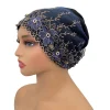 strass broderie femmes tête turban musulman femme chapeau cancer chimio casquette africaine bandeau bonnet