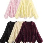 Chemise décontractée à volants pour femmes, ample, à lacets, ajouré, col en V, chemisiers de printemps, vêtements pour femmes, 2025