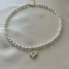 tendance élégante plage bijoux mariage grande imitation perle collier ras du cou pour les femmes mode cristal coeur pendentif collier