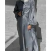 robe hijab musulmane eid satin abayas 3 pièces ensembles assortis femmes ouvert turquie robe arabe caftan kimono femme jalabiya robes robe