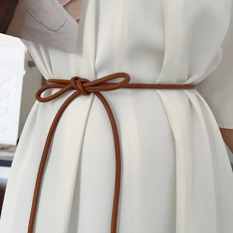 Ceinture en cuir JOThin pour femme, décoration simple avec robe, longue ULnouée, ceinture à cordes vintage